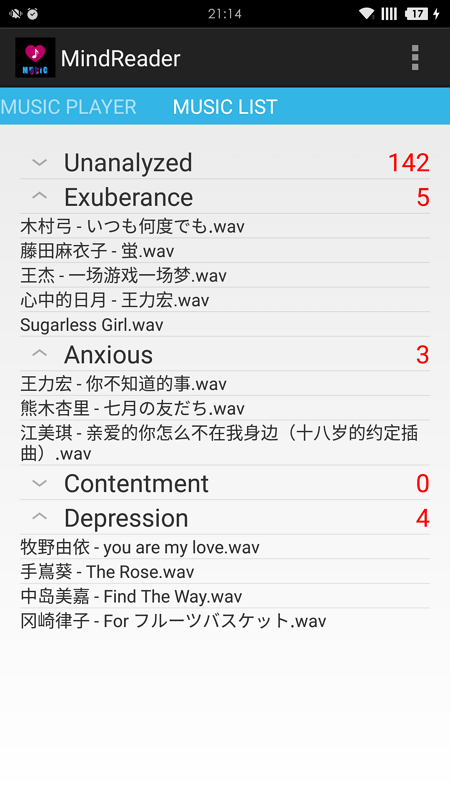 Songs are grouped into 4 types